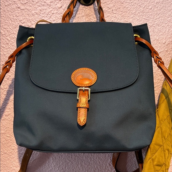 Dooney & Bourke Handbags - Dooney & Bourke Navy Backpack with Tan Leather Trim - Women's Everyday Backpack
